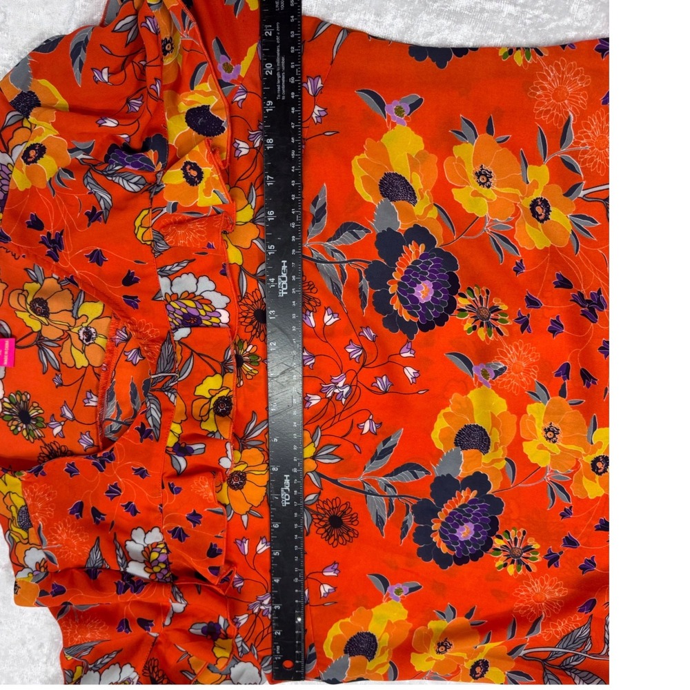 Sunny Leigh Blouse Womens XL Orange Floral Ruffle Bell Sleeve Round Neck Top - Picture 9 of 10